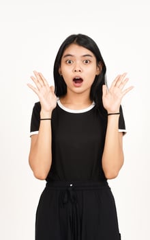 WOW Shock Face Expression Of Beautiful Asian Woman Isolated On White Background photo