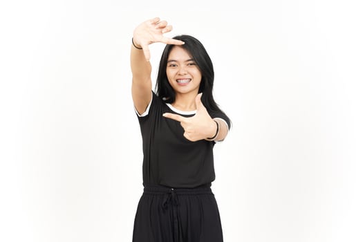 Make Frame With Finger Of Beautiful Asian Woman Isolated On White Background photo
