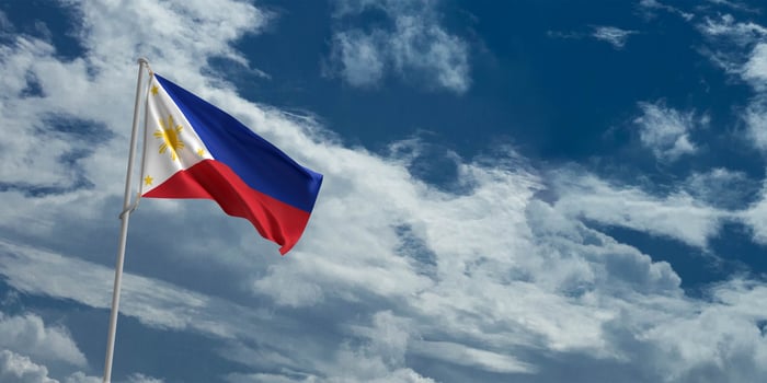Philippine flag nation country red white blue blue sky background wallpaper copy space asia icon design manila  celebration festival independence freedom filipino person business government.3d render photo