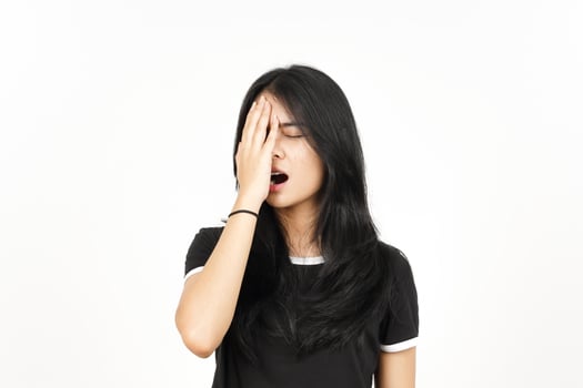 Suffering Headache Gesture Of Beautiful Asian Woman Isolated On White Background photo