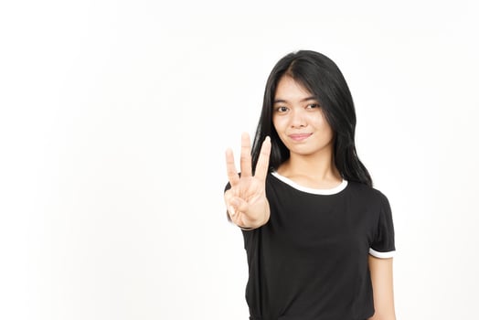 Showing count Three finger Of Beautiful Asian Woman Isolated On White Background photo