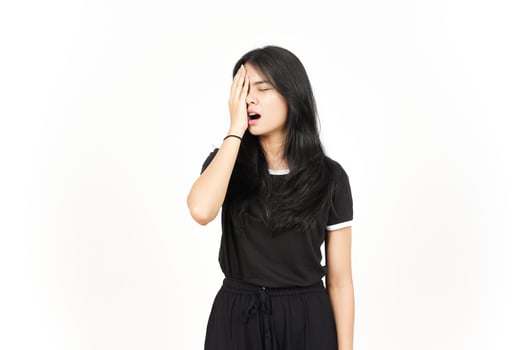 Suffering Headache Gesture Of Beautiful Asian Woman Isolated On White Background photo