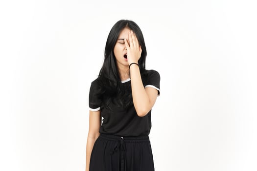 Suffering Headache Gesture Of Beautiful Asian Woman Isolated On White Background photo