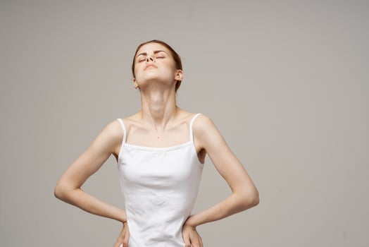 sick woman groin pain intimate illness gynecology discomfort studio treatment photo