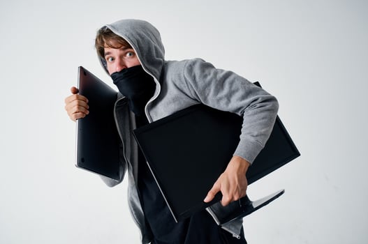 hacker hooded head hacking technology security isolated background photo
