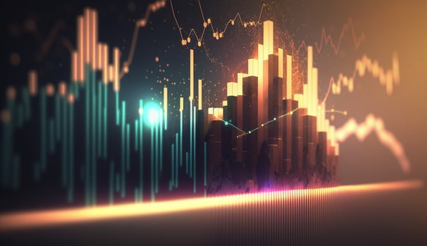 , stock market chart lines, financial graph on technology abstract background represent financial crisis, financial meltdown. Technology concept, trading market concept. photo