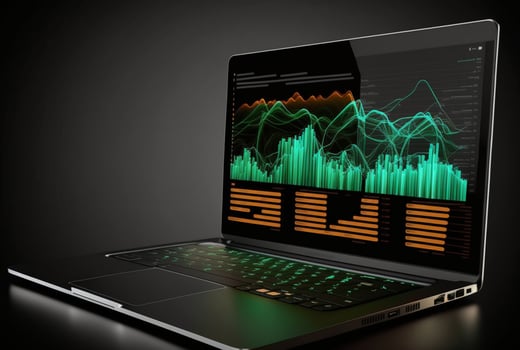 laptop with data analytics isolated black background. photo