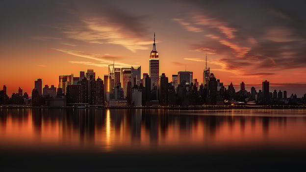 Amazing panorama view of New York city skyline and skyscraper at sunset. Beautiful night view in Midtown Manhatton, photo