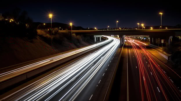 Fly-over with motion blurred headlights, photo