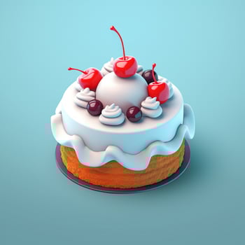 3d cake icon with a light blue plain background photo