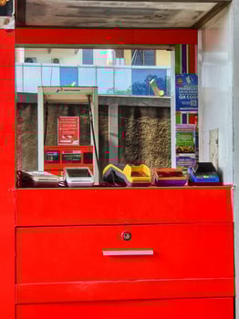 Jakarta, Indonesia in March 2023. Several edc machines from various banks for non-cash payments photo