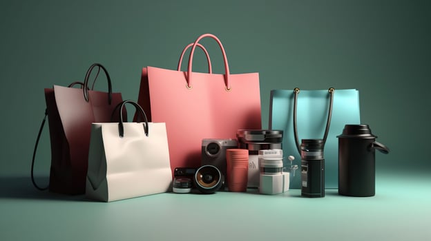 Shopping bags like electronics, shoes, cosmetics. Shopping business concept, 3d illustration, photo