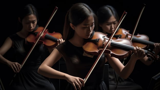 Symphony orchestra first violin section performing, photo