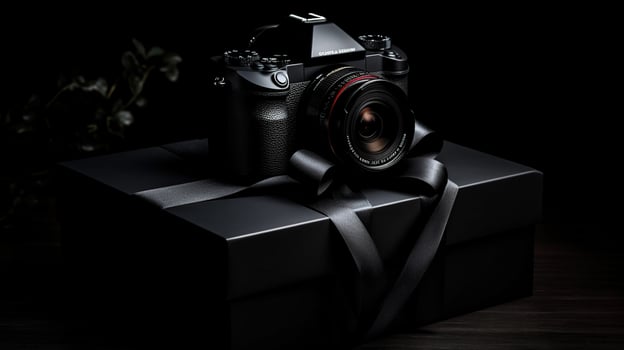 Black Friday sale, luxury gift box on black background, photo