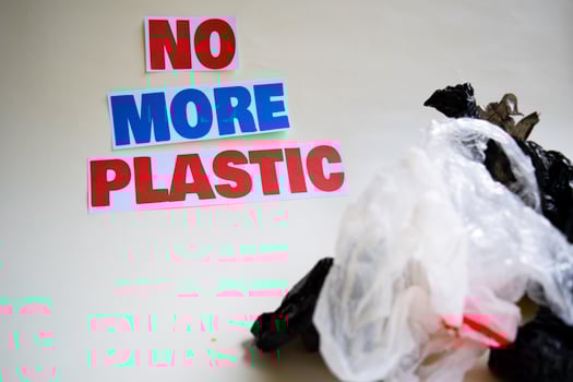 No more plastic message. It shows a plastic with motto and selective focus no more plastic text. photo