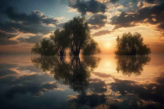 A scene in which the entire sky is reflected in the water. photo
