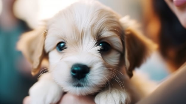 Cute little puppy on hands. Illustration photo
