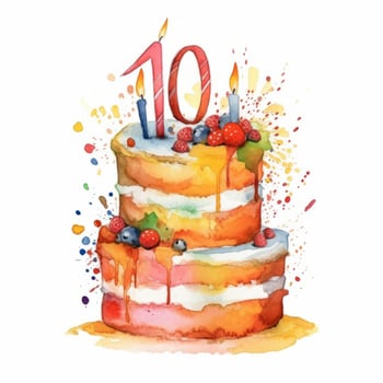 Watercolor Birthday Cake. Illustration photo