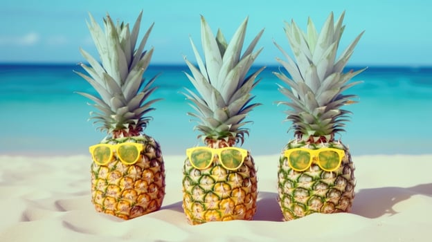 Cute pineapples in sunglasses. Illustration photo