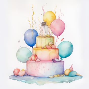 Watercolor Birthday Cake. Illustration photo