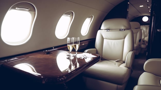 Interior of luxurious private jet with leather seats Illustration photo