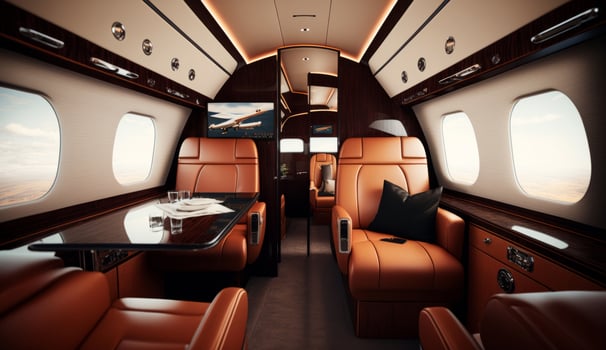 Interior of luxurious private jet with leather seats Illustration photo