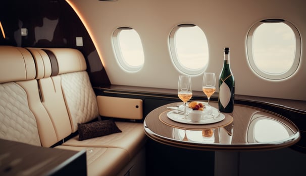 Interior of luxurious private jet with leather seats Illustration photo