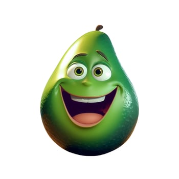 content, Cartoon fruit character, happy avocado, with face and eyes isolated on white background. Fruit series. photo