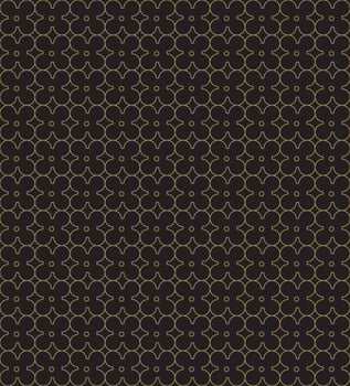 Flower shape Geometric seamless pattern design. Repeatable Pattern in golden color on dark background photo
