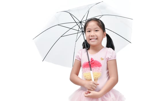 cute Asian girl smiling and hold umbrella photo