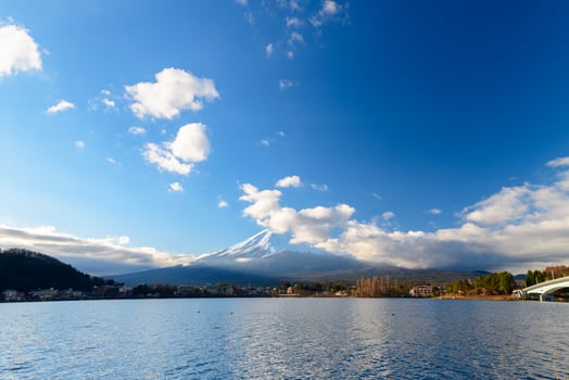 Scenic Sunrise of Fuji mountain at Kawaguchiko, Japan photo
