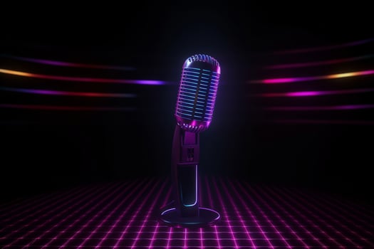 Neon black microphone background. Illustration photo