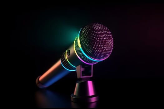 Neon black microphone background. Illustration photo