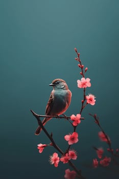 Simple flowers and bird Phone modern wallpaper, minimal, abstract, aesthetic, modern, minimalistic. photo