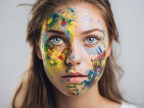 A woman paints her face created with photo