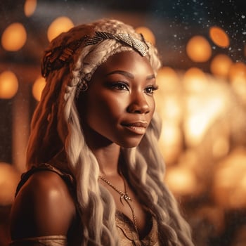 Portrait Dark-skinned, African woman with long white hair dreadlocks. photo
