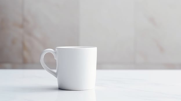 , White ceramic cup set-up in at home interior, mug mock up blank. photo