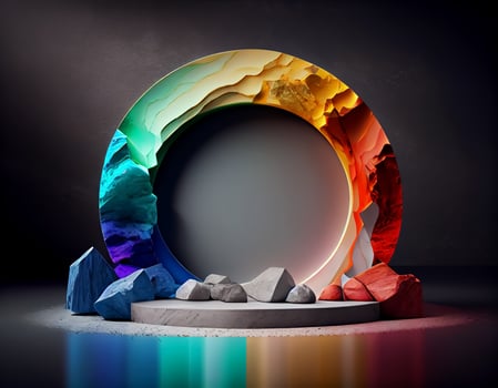 Abstract 3d podium for product presentation with geometric shapes, Empty round podium,Platforms for product presentation with shadows and light background. photo