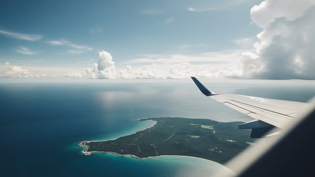 Airplane on tropical background. Illustration photo