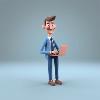A cartoon character with a laptop in his hand Generated photo