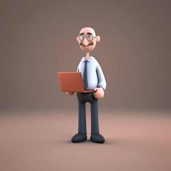 A man with a mustache is holding a laptop Generated photo