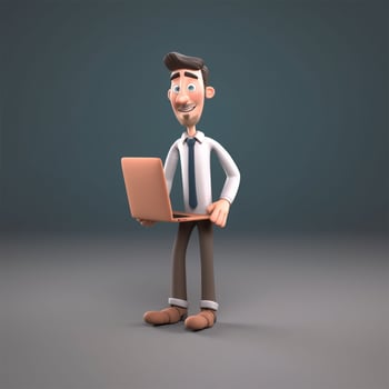 A cartoon man with a laptop in his hand Generated photo
