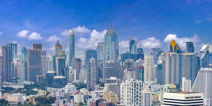Panorama aerial view of downtown Sukhumvit urban area of Bangkok for cityscape and development concept photo