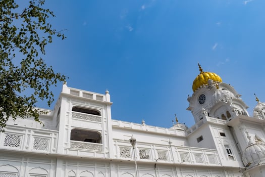 View of details of architecture inside Golden Temple - Harmandir Sahib in Amritsar, Punjab, India, Famous indian sikh landmark, Golden Temple, the main sanctuary of Sikhs in Amritsar, India photo
