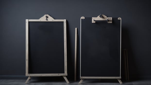 Blank restaurant shop sign or menu boards near the entrance to restaurant photo