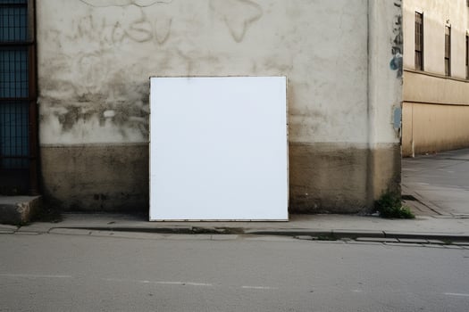 A blank white billboard mockup on a sidewalk in a city photo