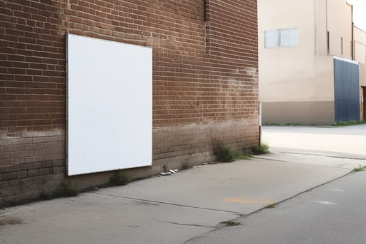 A blank white billboard mockup on a sidewalk in a city photo