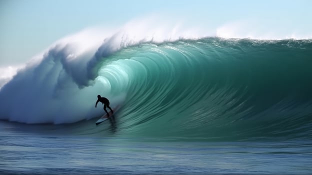Surfers and big waves. Illustration photo