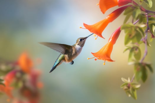 Portrait hummingbird with flower ai generate photo