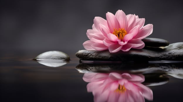 lotus flower with stone on the water ai generate photo